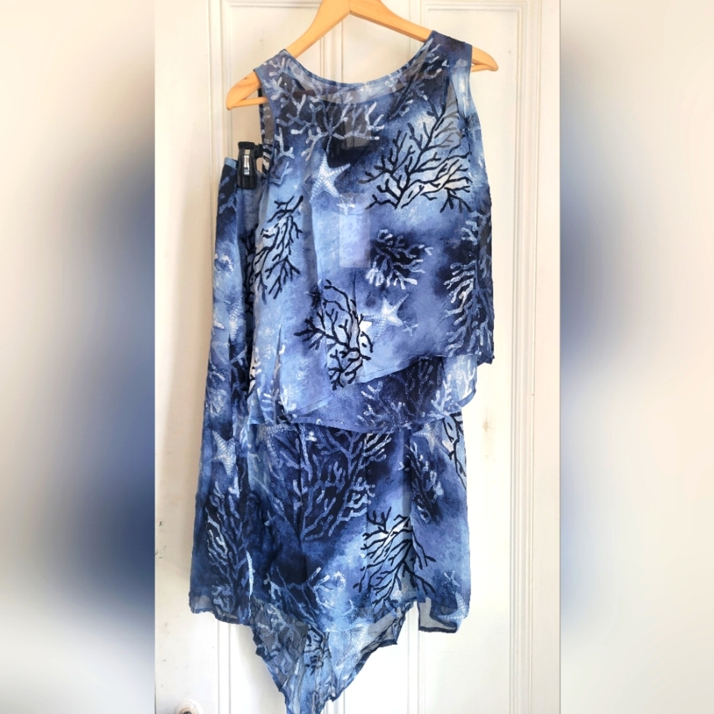 Vintage MONDI Blue nautical chiffon skirt set sz L, NWT